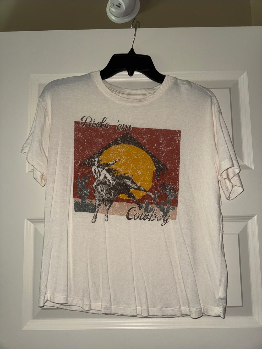 Ride 'em Cowboy Graphic Tee - Cream with Rust & Yellow Print